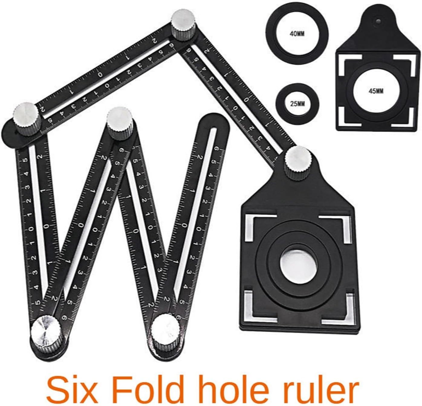 6-fold Aluminium Alloy Angle Ruler Finder, Measuring Ruler Perforated Template Tool Locator Drill Guide Tile Hole For Beginners DIY Use(3 buckle 6 fold)