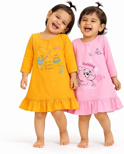 BODYCARE KIDS Girls Frock Kanthi Open Full Sleeves | Soft Breathable Fabric | Stylish Back Open Design | Comfortable Regul...