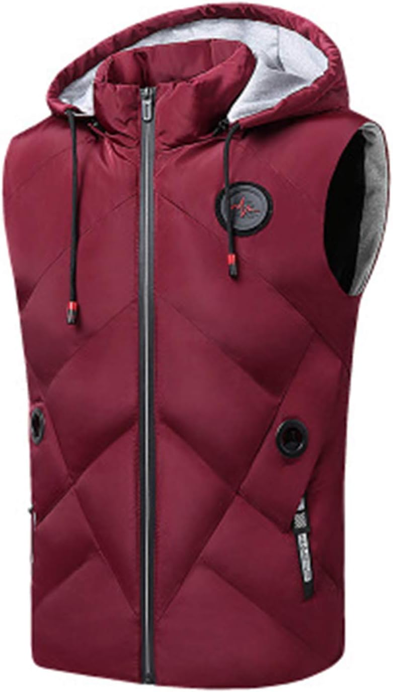Flygo Men's Zip Hoodies Winter Waistcoat Jacket Sleeveless Quilted Padding Puffer Vest with Removable Hooded