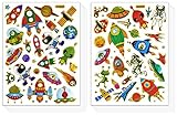 SPACE - 10 Sheets Space Self-adhesive Glitter Metallic Foil Reflective Sticker Decorative Scrapbook for Kid, Party, Photo, Card, Diary, Album (Astronaut, Alien, UFO, Saturn, Satellite, Meteor, Earth)