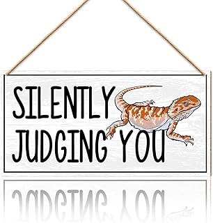 Bearded Dragon Wooden Sign Home Wall Decor, Cute Bearded Dragon Wood Hanging Sign Decorations, Bearded Dragon Lover Gifts for Women Men Pet Reptile Lovers, Silently Judging You