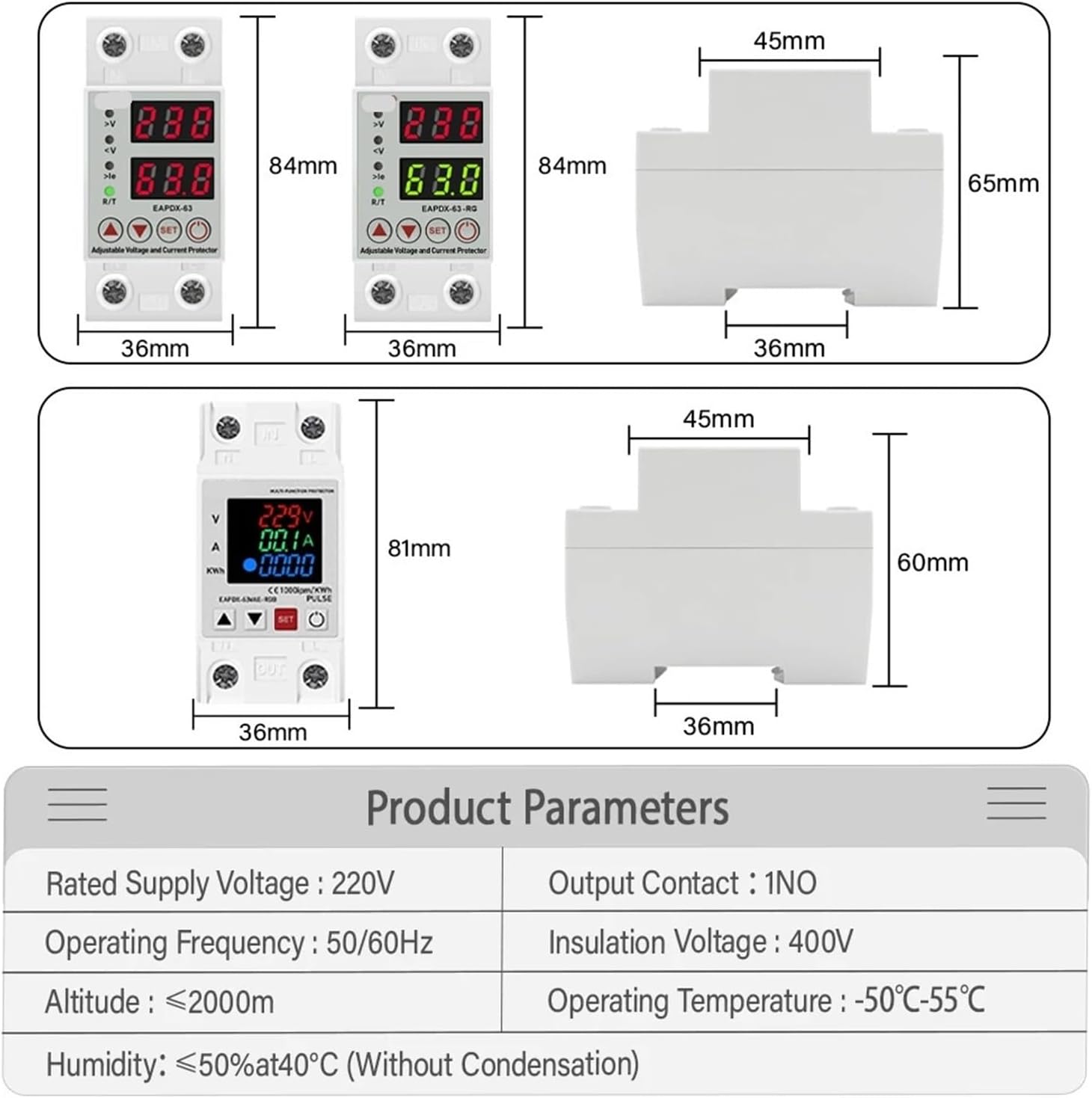 Dimensions of SHIHUANI Voltage Protector Relay