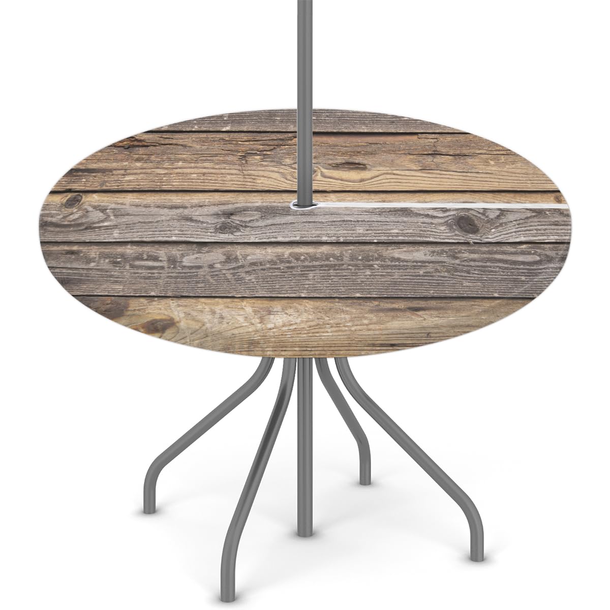 Outdoor Round Tablecloth with Umbrella Hole Vintage Rustic Wood Texture Round Fitted Patio Table Cover with Elastic Edged Waterproof Wipeable Table Cloth Fit 45