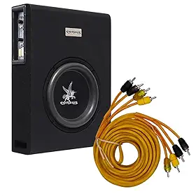 Caixa 3 Canais Corzus 350W Subwoofer 8'' Automotiva Amplificada Slim + Cabo Rca 2 Vias Blindado Som Profissional 5 Metros Vipertron