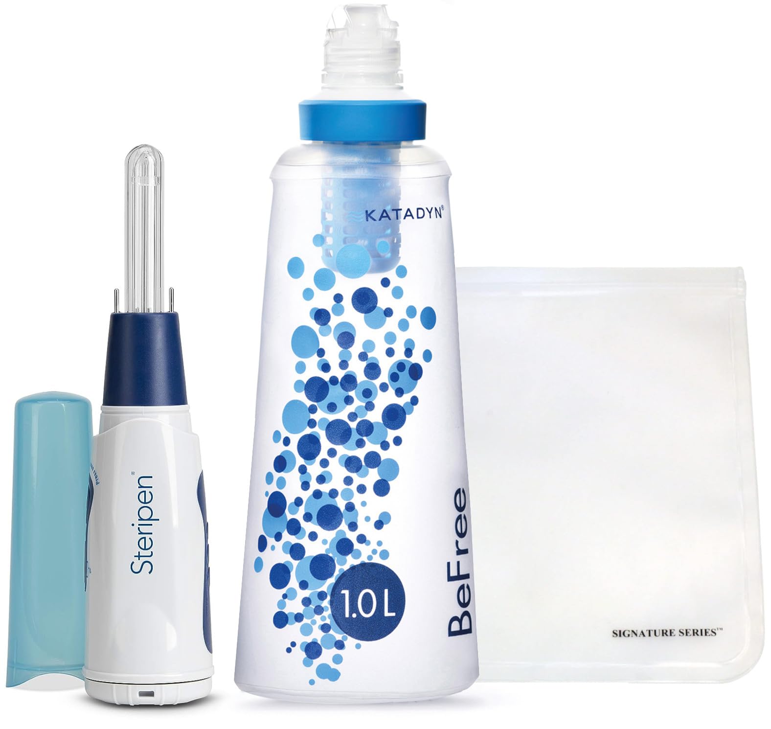 Katadyn BeFree 1.0L Ultralight Water Filter with SteriPEN Classic 3 UV Purifier and Signature Waterproof 1 Gallon Dry Bag