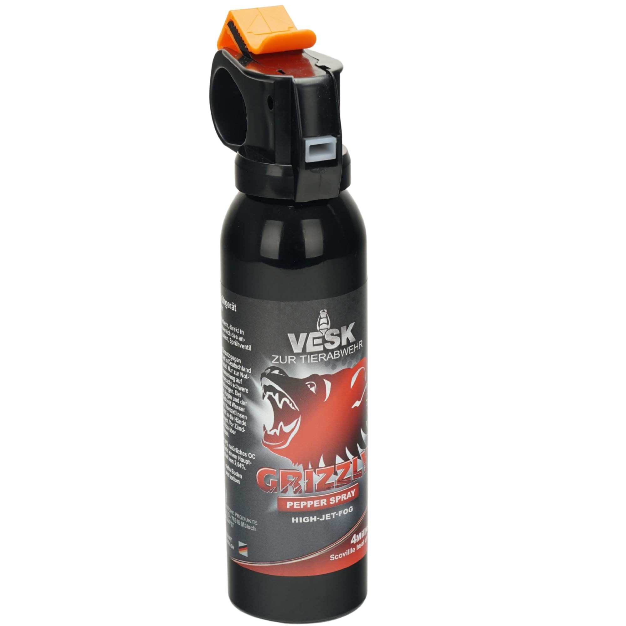 Pfefferspray VESK Grizzly Outdoor High Jet Fog Breitstrahl in verschiedenen Größen zur Heimverteidigung Selbstverteidigung extrem stark 4 Mio. Scoville Bärenverteidiger Bärenabwehrspray