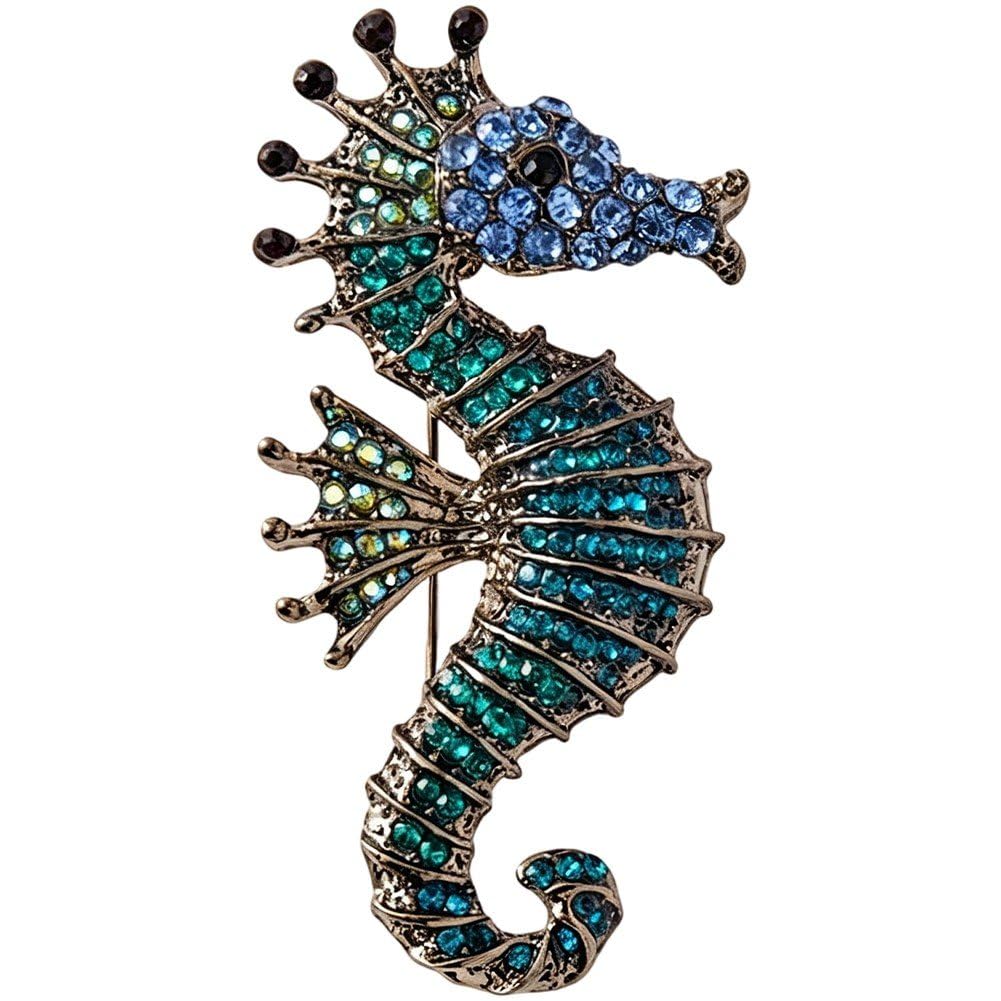Casiler Crystal Rhinestone Alloy Seahorse Brooch, Marine Animal Lapel Clip for Womens Shawl Dress Daily Outfit Matching