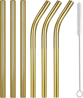 Vinaco 8.5" and 10.5" Big Smoothie Straws & Milkshake Straws, 6 Pack Food-grade Stainless Steel Straws 0.4" Wide Mouth Straw for Smoothie, Milkshakes, Thick Drinks, Gold Metal Straws Reusable
