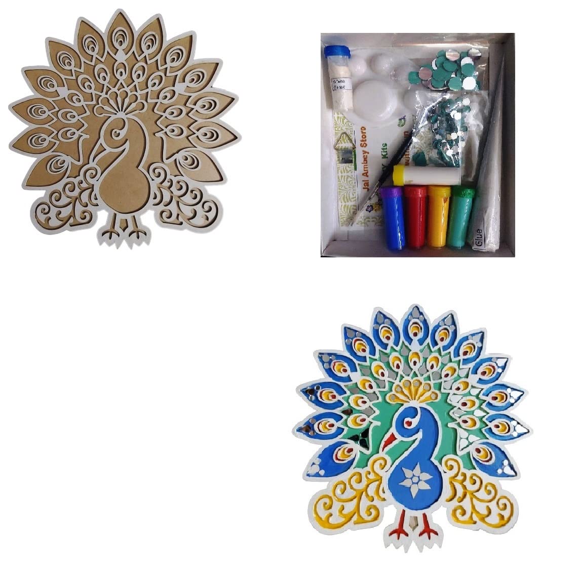 MDF 3D Laser cut,DIY Art and Craft kit ,Lippan Art Kit | Art and Craft for Artists, gift, Children | provided with full Material | (MDF 12 inch 3D Laser Cut Peacock Design with Material)