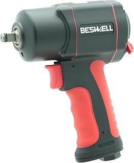 BESWELL 3/8-Inch Stubby Air Impact Wrench, Compact Pneumatic Tool with 600 Ft-Lbs Max Torque, Twin Hammer Mechanism for Tight Spaces, Engine Bay and Brake Maintenance - BW-112F3N-TW-38