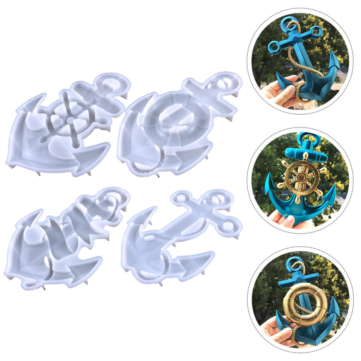 POPETPOP Stampo in Silicone a Forma di Ancora 4 Pezzi per Creazioni Diy, Materiale Flessibile Bianco, Antiaderente e Facile da Usare per Decorazioni da Parete