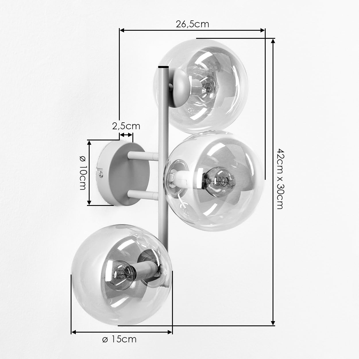 HOFSTEIN Wandleuchte Gastor 2er Set, moderne Wandlampe aus Metall/Glas in Sand/Weiß/Blau/Grün/Kupfer/Klar, Leuchte im Retro/Vintage-Design, Schirme Ø 15cm, 3 x E14, Schlafzimmer, Wohnzimmer, Esszimmer