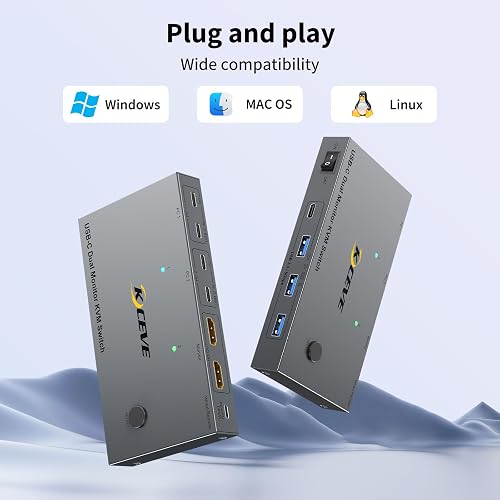 Commutateur KVM USB C 2 moniteurs 2 ordinateurs portables, double moniteur USB Type C Commutateur KVM prend en charge 4K @ 60Hz pour 2 ordinateurs partagent clavier, souris et moniteur - 9