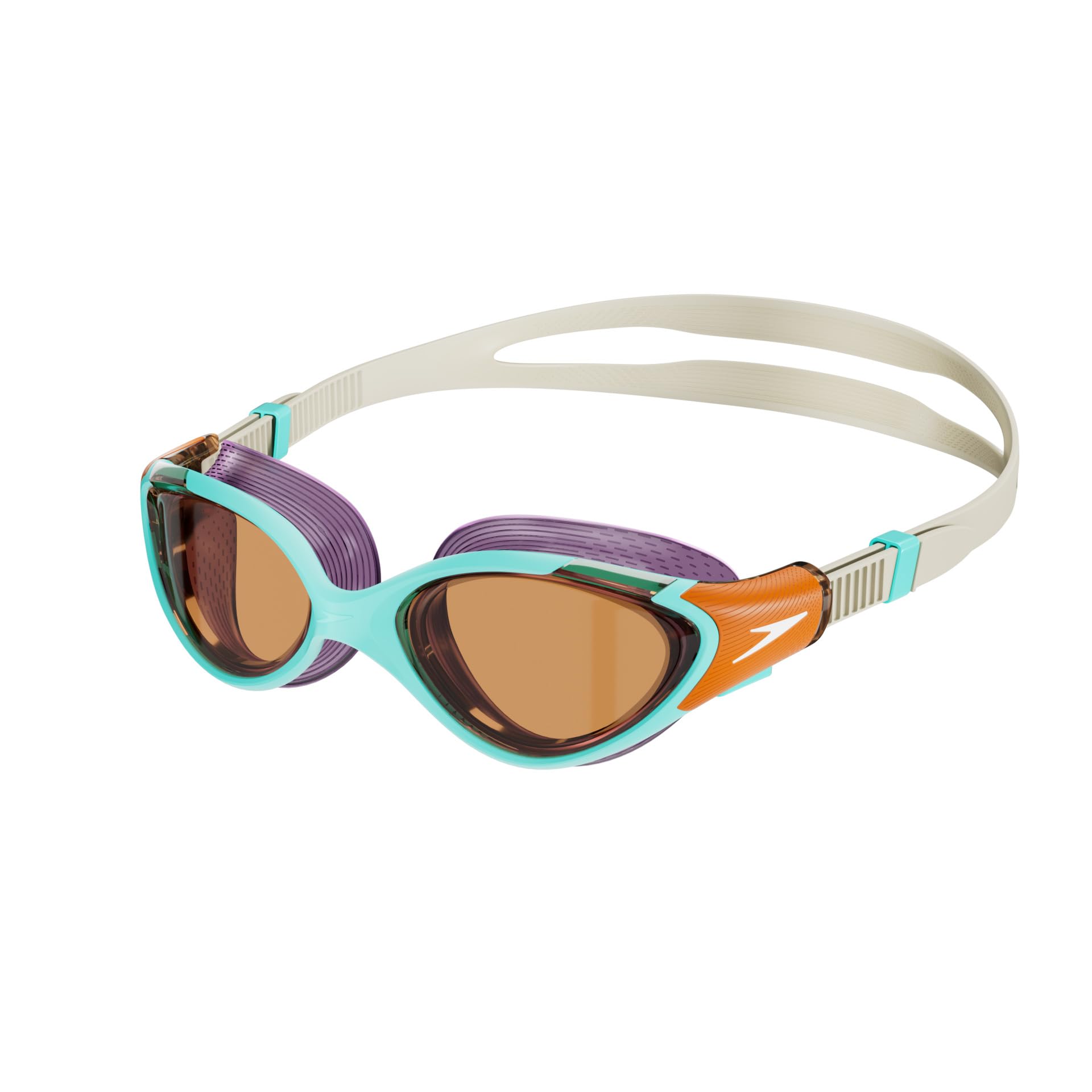 Speedo Damen Biofuse 2.0 Schwimmbrille | Design für Damen | Patentierter Verstellmechanismus | Anti-Beschlag | Wasserdicht | Bequemer Sitz Marine Blue/Pumpkin Spice/Pale One Size