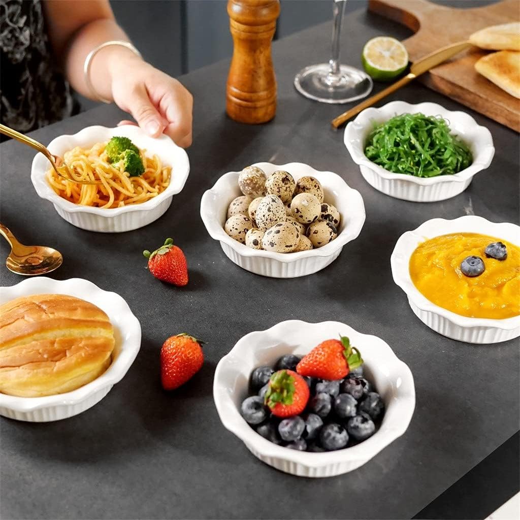 6/12-Piece 200ML White Porcelain Round Bakeware Pie Pizza Pan Glaze Baking Dish for Cooking Cake Dinner(14x14x3.5cm) (Size : 12-Piece)