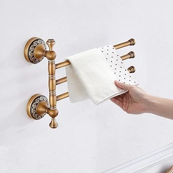 Leyden Swivel Towel Bar, Antique Brass 3 Arm Swing Towel Rack Towel Rotated Bar Holder Brass Wal