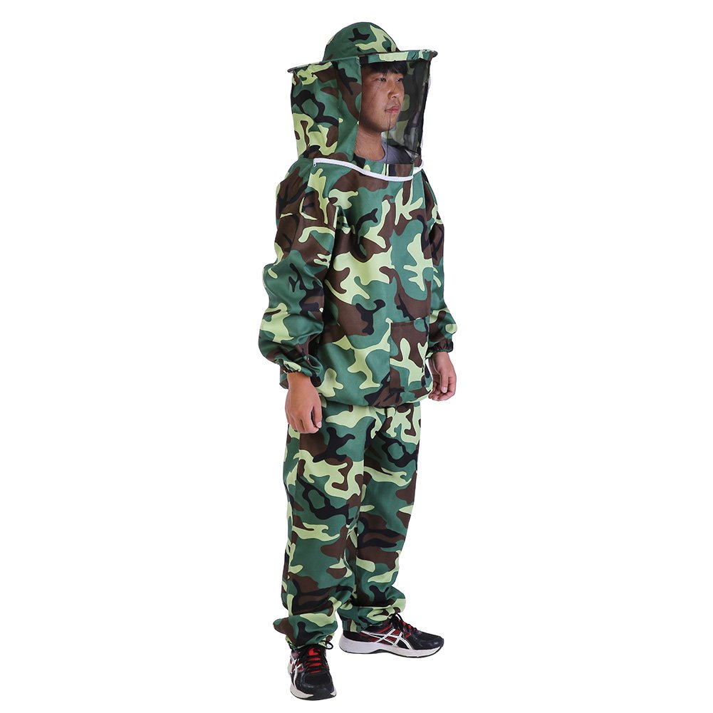 Zerodis Professional Beekeeper Suit - Full Body Protective Bee Suit With Beekeeping Hat Veil, Zippered Camouflage Beekeeping Clothes for Men Women