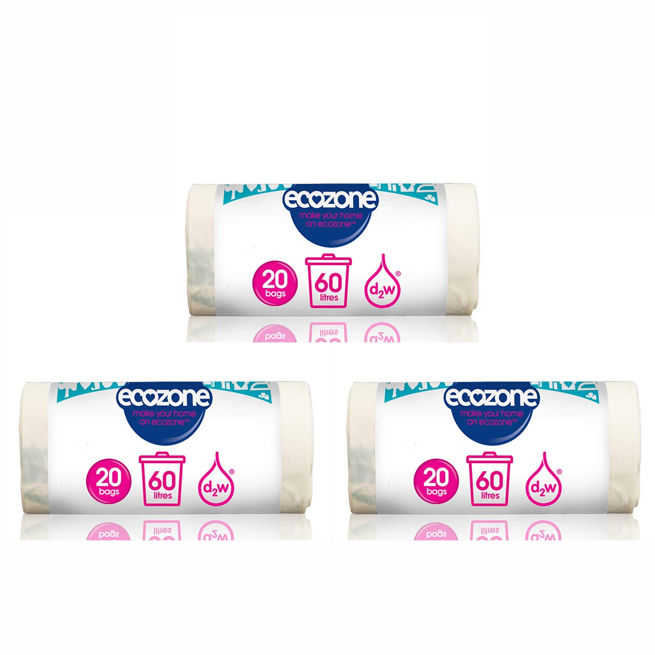 Ecozone Biodegradable Bin Liner 60L. Pack of 3