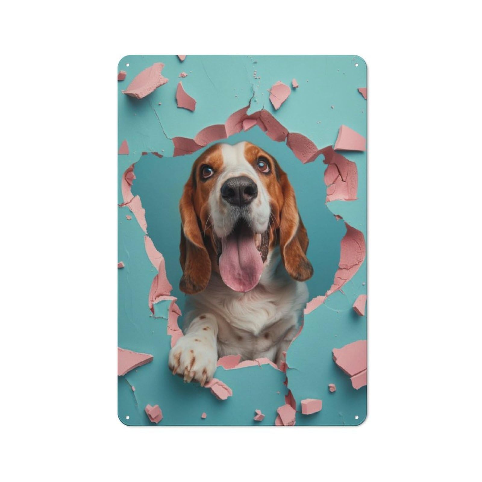 Junmoney Cheerful Basset Hound Tin Sign 30X20cm For Pub Or Café, Vintage Wall Decor, For Café Interior Fans, For Retro Home Interiors