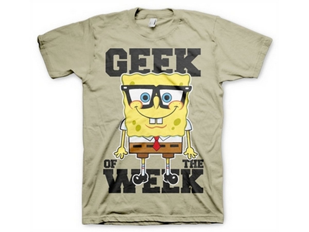 Spongebob Squarepants Men's Khaki Geek Of The Week T-Shirt Official Merchandise