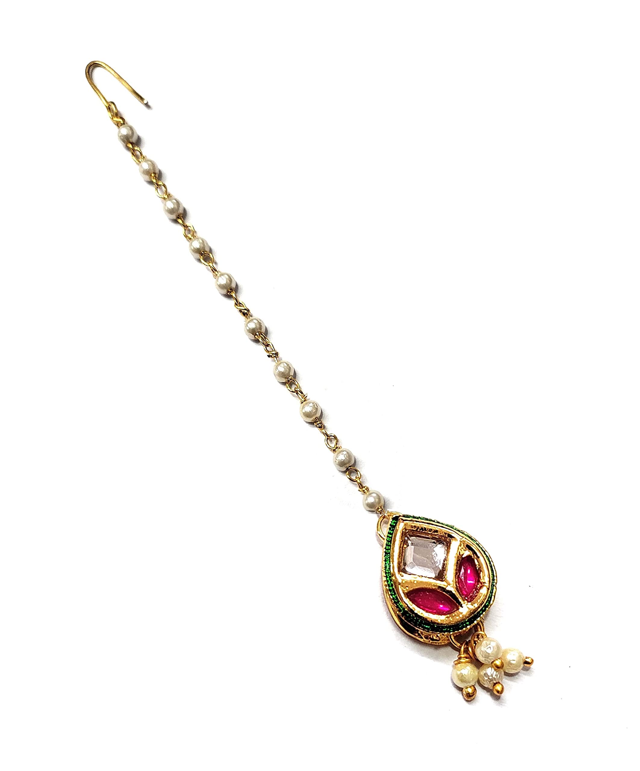 Jaipri Brass Pear Shape Kundan Meenakari Pink Maang Tikka for Women and Girl (B09PNMT82Y) Amazon Price History, Amazon Price Tracker