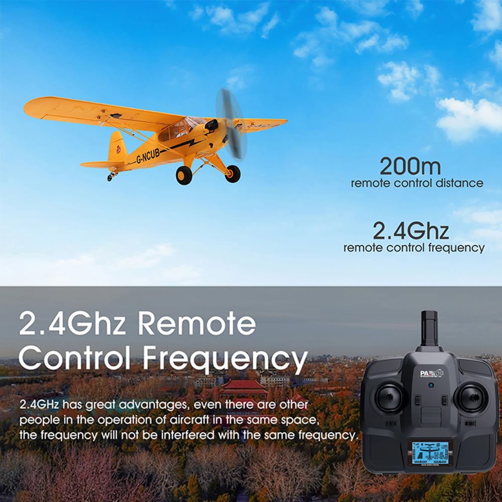 Avión RC, J3-Cub de 5 Canales Avión de Control Remoto para Adultos, Motor sin Escobillas 1406,Exteriores 3D/6G ala Fija Avion RC con Piezas Reemplazables