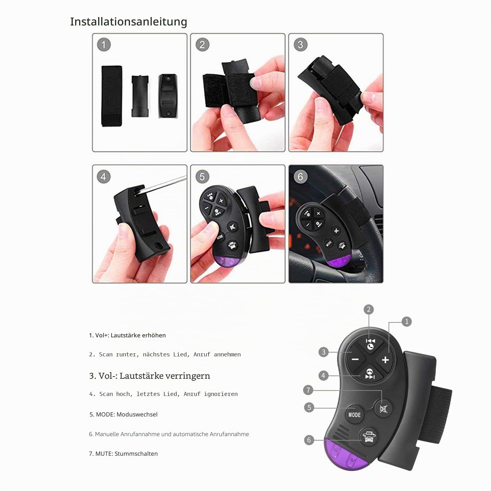 Autoradio mit Bluetooth Freisprecheinrichtung, 65W*4 Bluetooth Autoradio 1 Din mit Lenkrad-Fernbedienung, FM/MP3-Player/2*USB/TF/AUX Audio/Antenna Adapter (Keine CD)