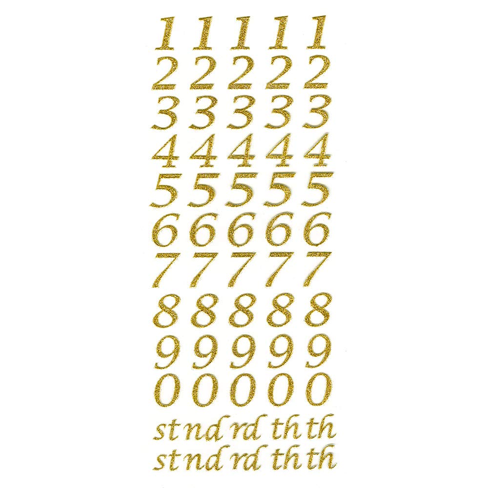 15mm Script Gold Glitter Self Adhesive Sticker Numbers Craft Embellishment