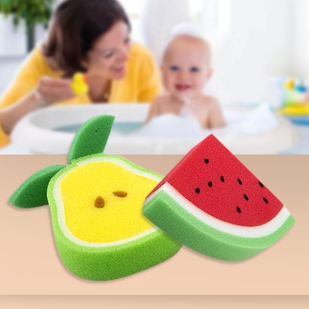 BabyMoo Sliced Fruit Shaped Multicolour 2 Pk Cleaning Soft Shower Bath Sponge (0-36 Month)-image-12