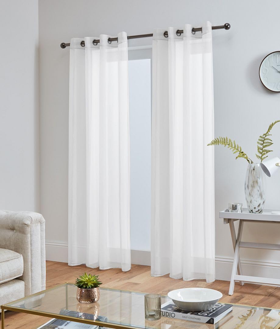 John Aird Lucy Voile Curtains - Eyelet - Pair - 2x Voile Panels (White, 58" Wide x 81" Drop) — image 1