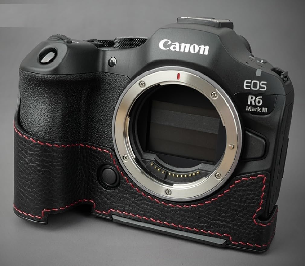 LIM'S Genuine Leather Camera Half Case & Dovetail Plate for Canon EOS R6 Mark III Case R6 III Cover [Black]