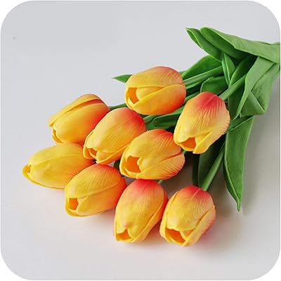 Amazon 5ピースチューリップ造花ブーケ実本のタッチ結婚式の家の装飾偽の花の写真小道具装飾材料 Sunset Red 造花 オンライン通販