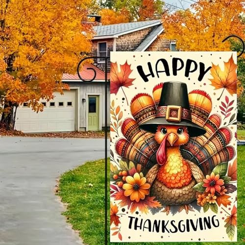 Chwglfgg Thanksgiving Turkey Garden Flags For Outside 12X18 Double Sided,Fall Garden Flag For Outside Decor Autumn,Halloween Front Porch Small Yard Flags Fall Outdoor Decorations thumb #3