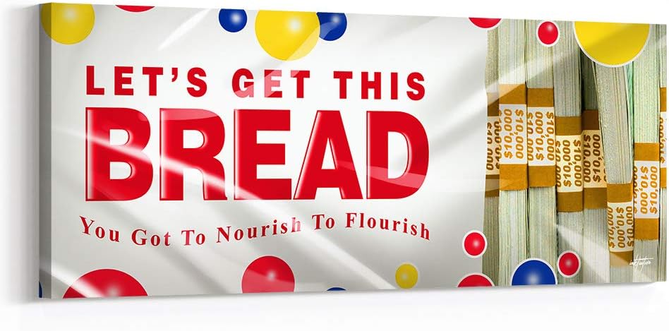 Inktuitive 'Let's Get This Bread’ Inspirational Wall Art | Quote Canvas Print | Motivational Décor for Bedroom, Kitchen, Living Room & Business Office | 48 x 20 Inches