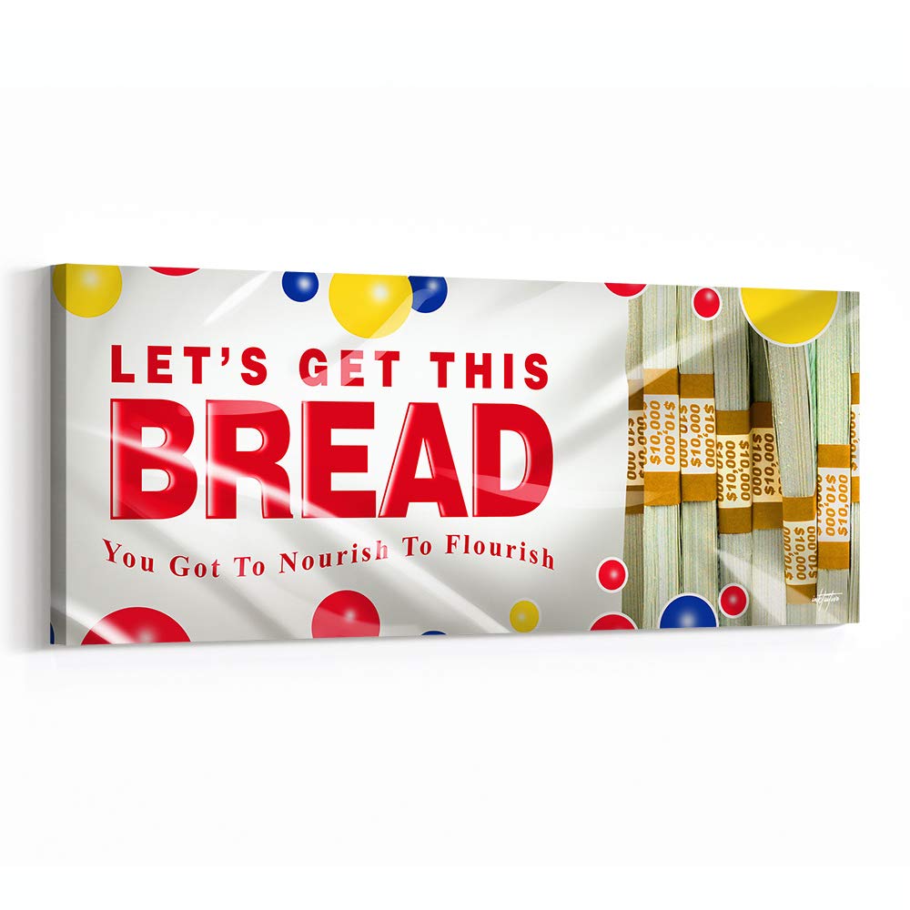 Inktuitive 'Let's Get This Bread’ Inspirational Wall Art | Quote Canvas Print | Motivational Décor for Bedroom, Kitchen, Living Room & Business Office | 48 x 20 Inches