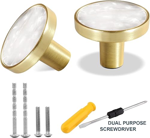 Miniatura 5 de Paquete de 4 pomos dorados para cajones de tocador, perillas redondas de latón para armario de cocina, armario, puerta, accesorios decorativos de