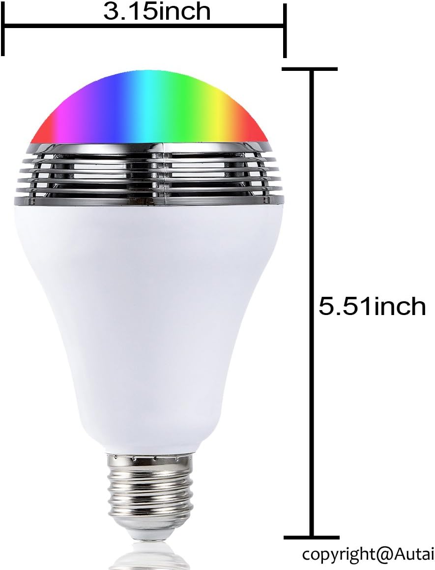 Autai LED Light Bulb with Smart Bluetooth Speaker and APP Control RGB Multi Color Changing Dimmable