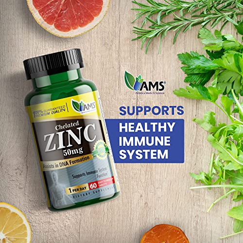America Medic & Science Chelated Zinc 50 Mg Supplements (3 Pack Of 60 Tablets) Immune Booster And Powerful Antioxidant Pills For Adults Men And Women | Highly Absorbable Mineral, Improves Mood & Sleep #TOP2