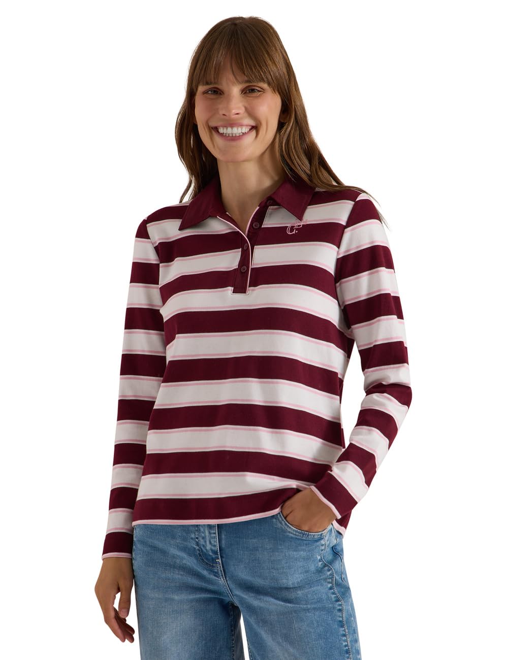 Cecil Damen 3231411 Langarm Poloshirt mit Knöpfen