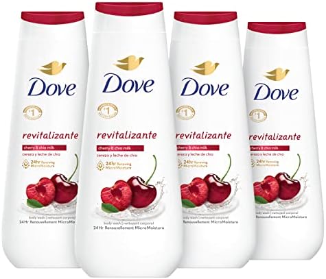 Dove Body Wash Revitalizante Cherry & Chia Milk 4 Count for Renewed, Healthy-Looking Skin Gentle Skin Cleanser with 24hr Renewing MicroMoisture 20 oz