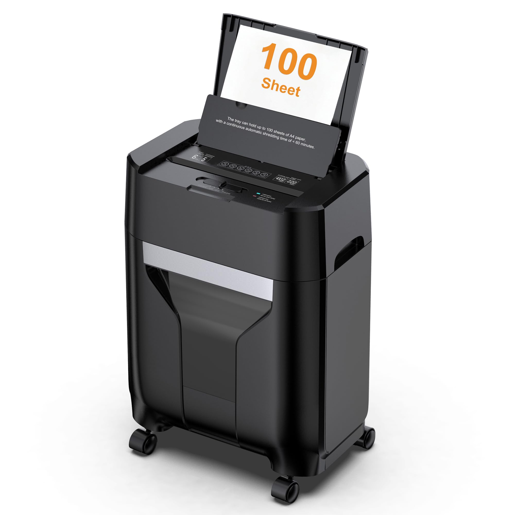 Photo 1 of 100-Sheet Auto Feed Paper Shredder with Wheels – High-Capacity, Quiet, Cross-Cut for Home & Office, Secure Document Shredding