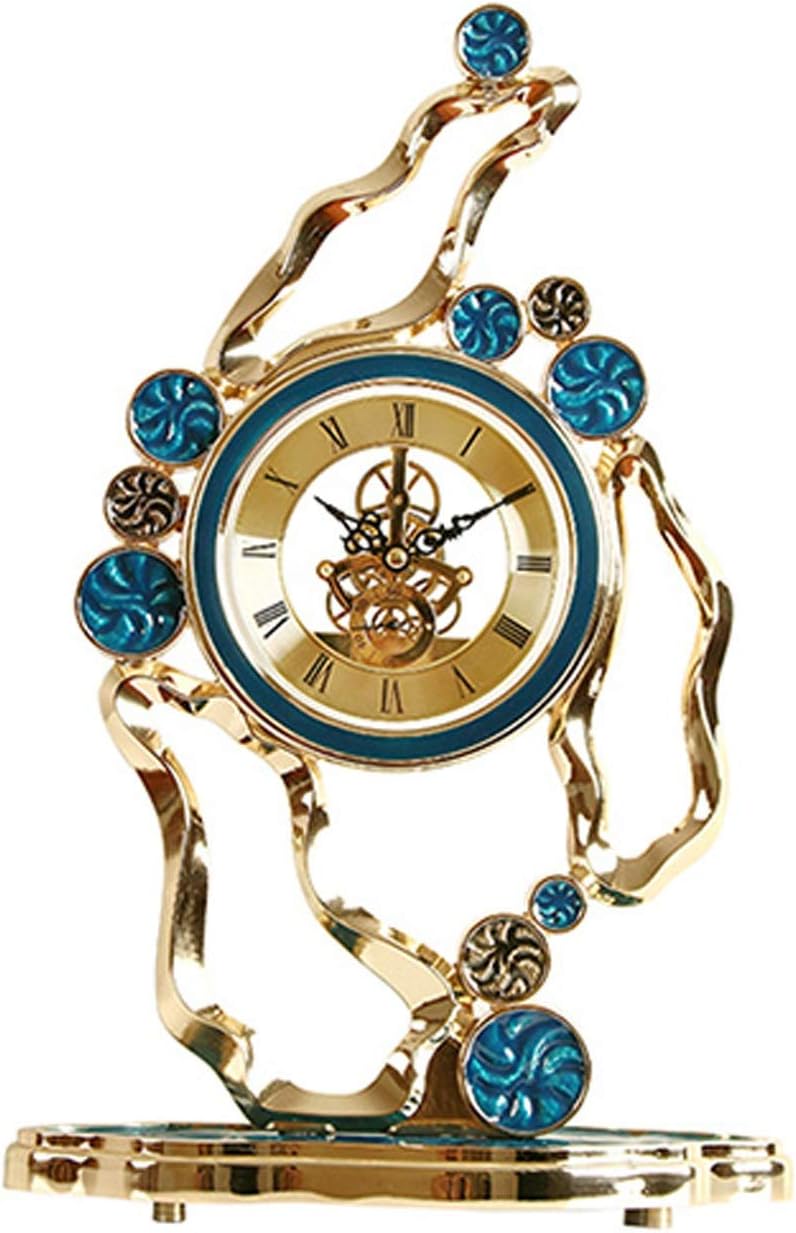 Desk Clock Household Creative Table Clock Vintage Silent Desk Clock Pendant for Bedroom Living Room Office Decorative Mantel Clock(Blue)