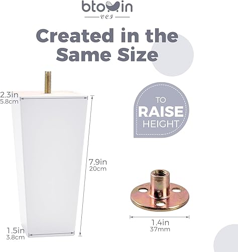 Miniatura 5 de Patas para muebles de madera maciza de 8 pulgadas, 4 pies de repuesto de pirámide de madera moderna de mediados de siglo con pernos roscados de 516