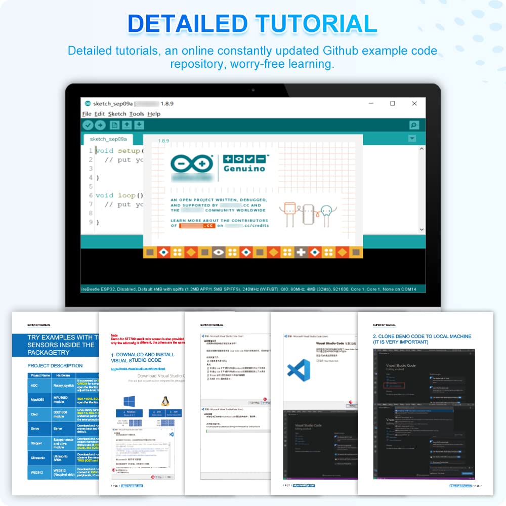 GeeekPi Ultimate Starter Kit, compatibile con Arduino UNO, Arduino Mega 2560, ESP32-WROVER, Raspberry Pi Pico W per principianti RPi e ingegneri software, Multi MCU Dev Board, sensori, tutorial