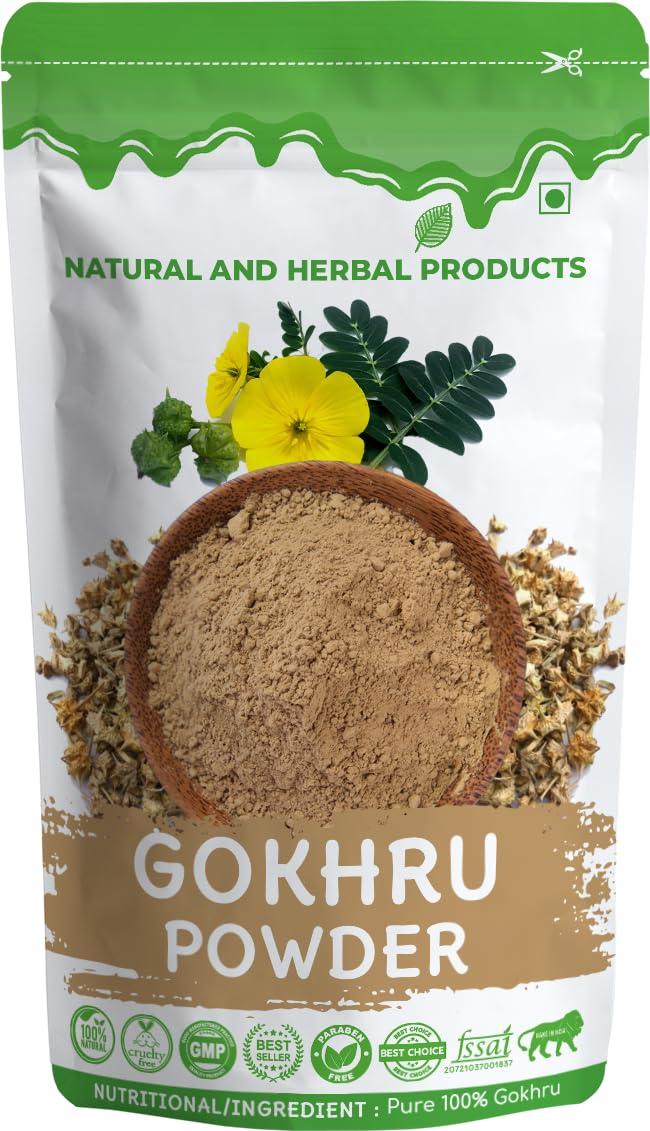 Gokhru Powder for Eating, Drinking, Edible, Diabetes, Face, Skin, Hair Growth, Churna, Churan, Pure, Organic, Herbal(100Gm) Gokshura, Tribulus Terrestris, Bindii, Juice, Men & Women, Weight Loss, Pure