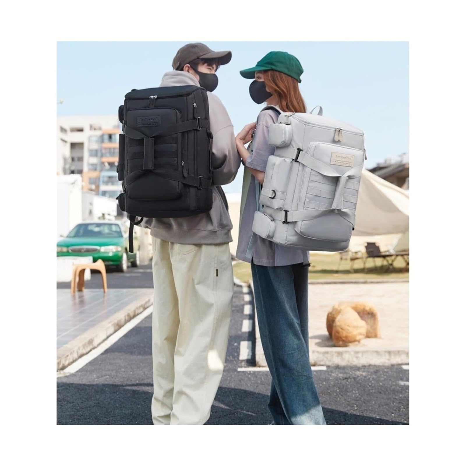 Borsa da esterno for zaino da viaggio di grande capacità | Zaino da uomo con spallacci imbottiti ad aria, borsa da tennis da trekking(Gray)