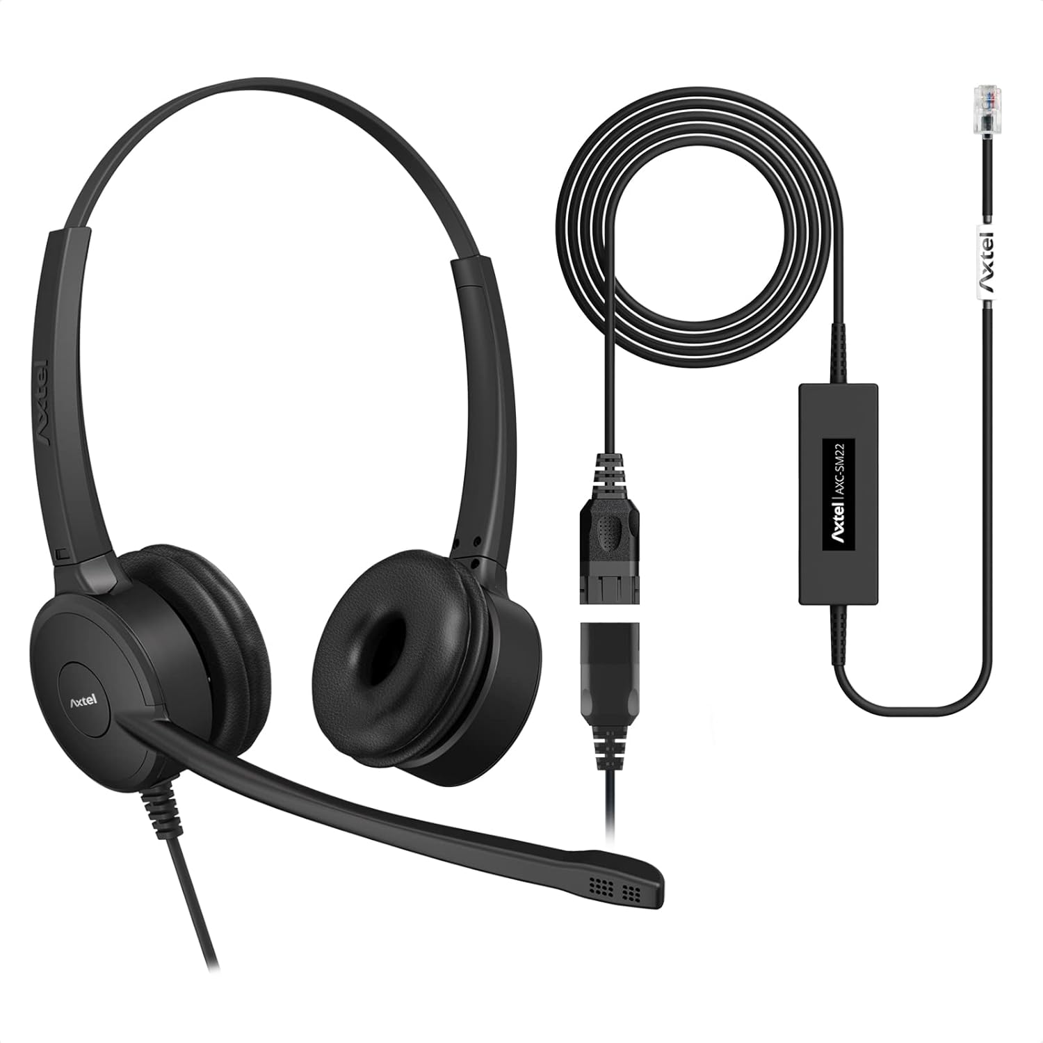 Bundle Prime HD Duo NC with AXC-SM22 RJ-9 Cable – Headset with Noise Cancelling for Aastra, Avaya 1400/5400/5600/6400/9500/J100, Mitel 5200/5300/6800/8500, NEC, Shoretel IP Desk Phones – Black