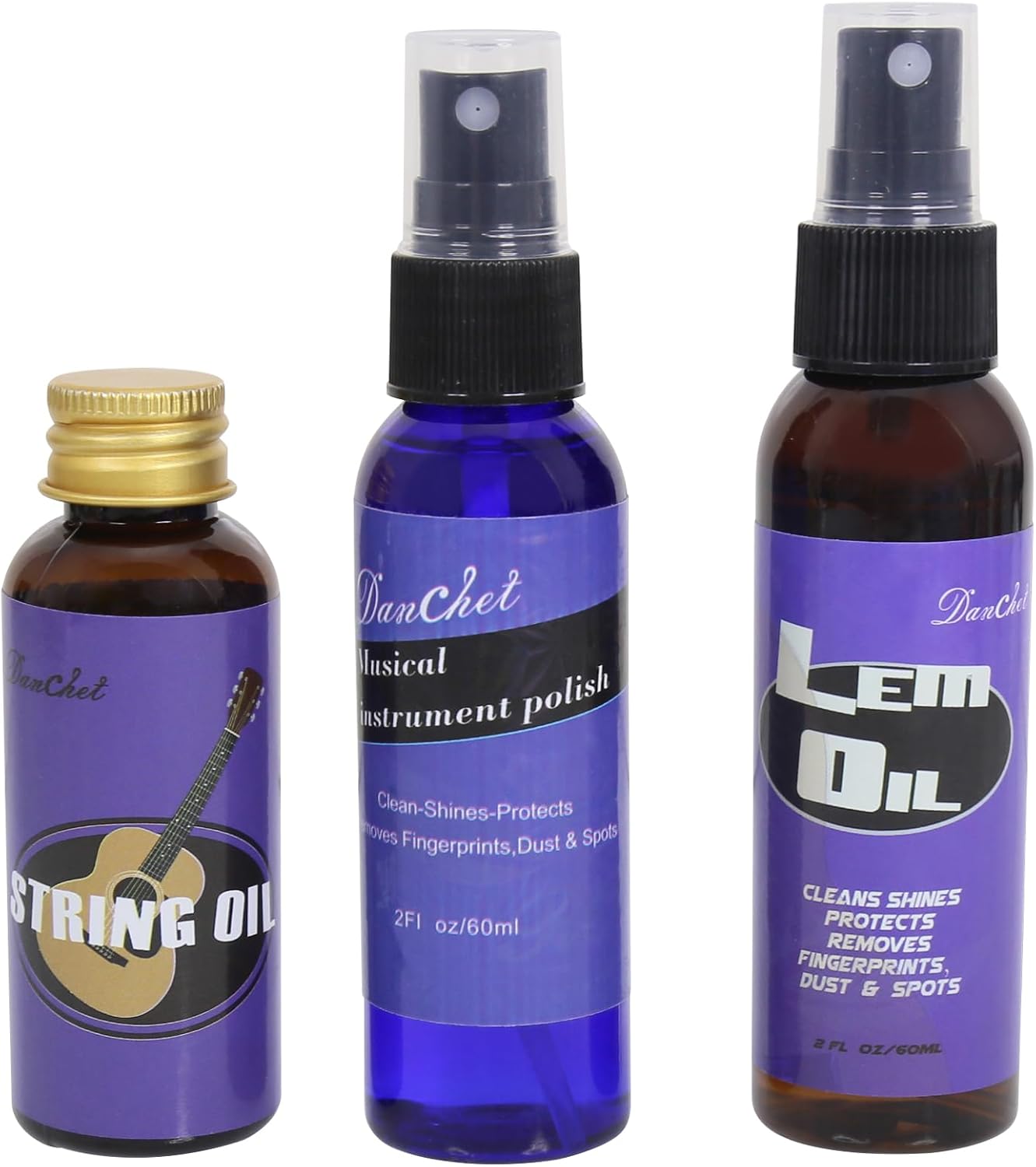 Deluxe Guitar Cleaning and Maintenance System 3-Piece Kit: Lemon Oil, Polish, and Guitar String Oil - Guitar Cleaning Kit - for cleaning, polishing, and protection of guitars.