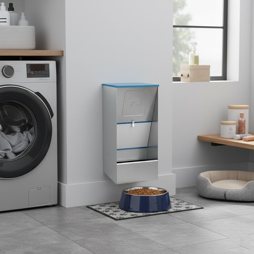 Suinga Comedero Tolva para Perros 10L Galvanizado | Dispensador Autoservicio 24x20x46 cm | Alimentador Metálico Resistente Exterior