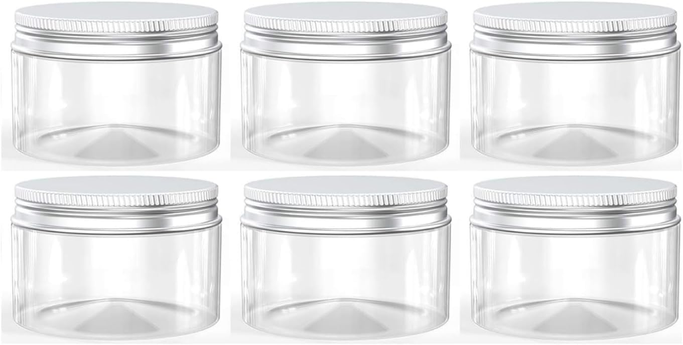 100 ml Plastic Jars with Leak-Proof Aluminum Lids | Small Round Containers for Kitchen Storage, Sauces, Liquids, Cosmetics, Creams, Jams, Pickles, Coffee, Tea, Desserts (Pack of 6)